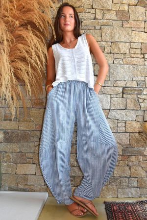 Sundaze Cheesecloth Chalk Stripe Classic Barrel Pant Denim